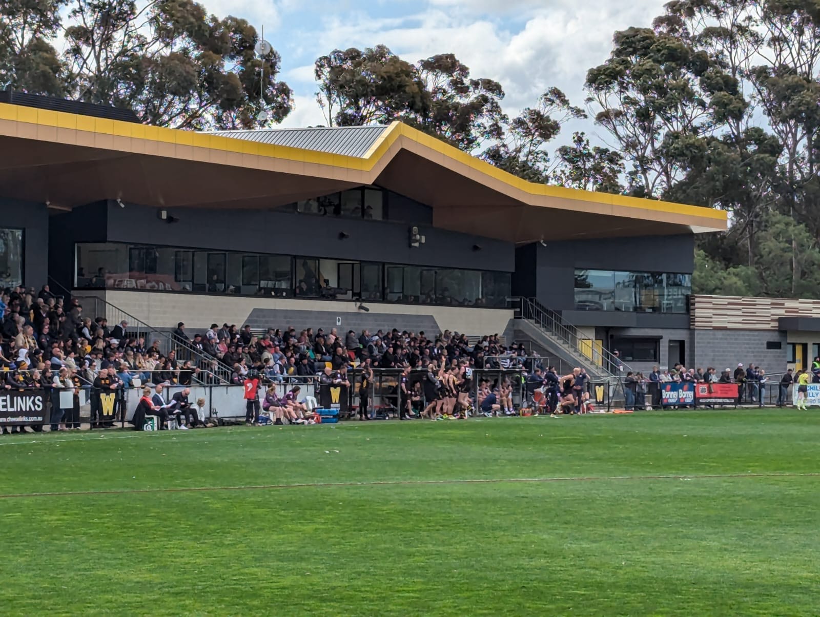 Fans in the grandstand at a VFL match